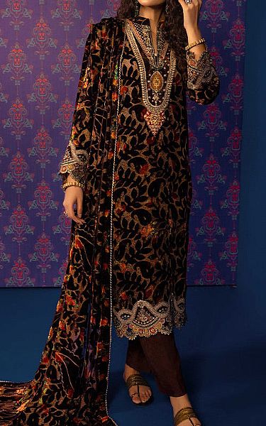 Adans Libas Black/Brown Velvet Suit | Pakistani Winter Dresses- Image 1
