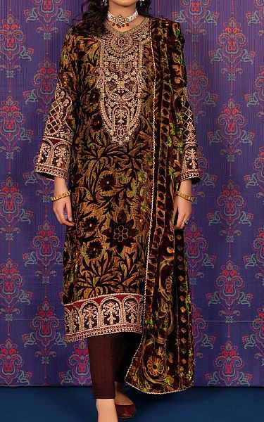 Adans Libas Brown Velvet Suit | Pakistani Winter Dresses- Image 1