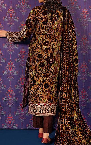 Adans Libas Brown Velvet Suit | Pakistani Winter Dresses- Image 2