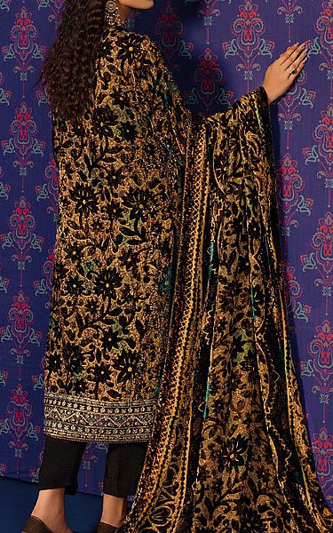 Adans Libas Black Velvet Suit | Pakistani Winter Dresses- Image 2