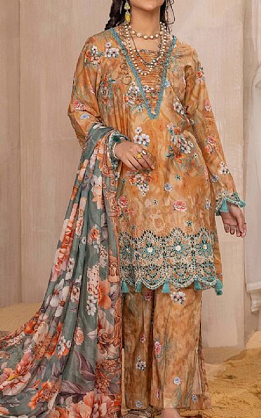 Adans Libas Beige Lawn Suit | Pakistani Lawn Suits- Image 1