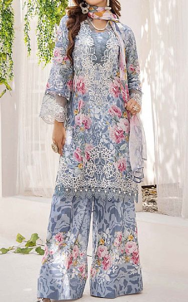 Adans Libas Cadet Grey Lawn Suit | Pakistani Lawn Dress in USA- Image 1