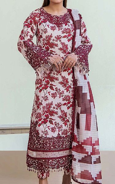 Adans Libas Off White/Cardinal Lawn Suit | Pakistani Lawn Dress in USA- Image 1