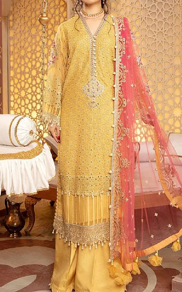 Adans Libas Yellow Chiffon Suit | Pakistani Dresses in USA- Image 1