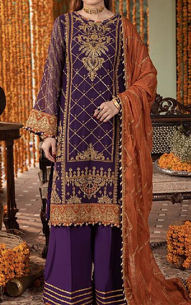 Adans Libas Egg Plant Chiffon Suit | Pakistani Embroidered Chiffon Dresses USA- Image 1