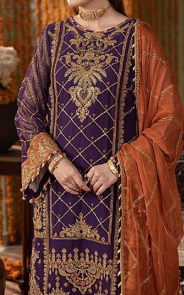 Adans Libas Egg Plant Chiffon Suit | Pakistani Embroidered Chiffon Dresses USA- Image 3