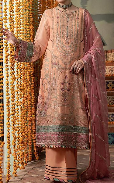 Adans Libas Peach Chiffon Suit | Pakistani Embroidered Chiffon Dresses USA- Image 1