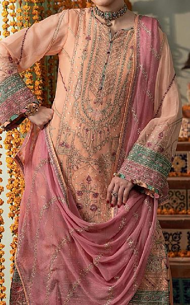 Adans Libas Peach Chiffon Suit | Pakistani Embroidered Chiffon Dresses USA- Image 3