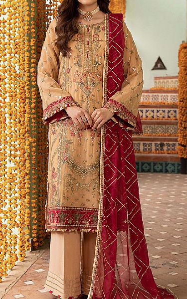 Adans Libas Fawn Chiffon Suit | Pakistani Embroidered Chiffon Dresses USA- Image 1