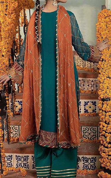 Adans Libas Teal Chiffon Suit | Pakistani Embroidered Chiffon Dresses USA- Image 2