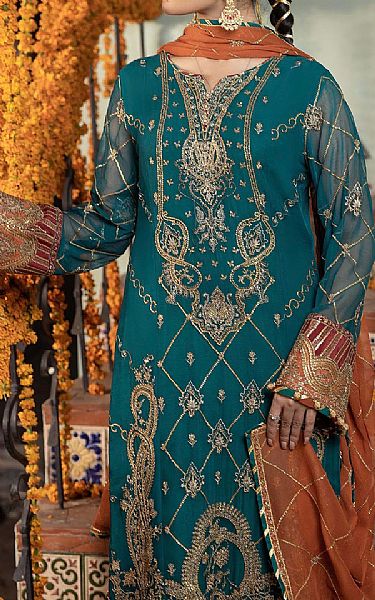 Adans Libas Teal Chiffon Suit | Pakistani Embroidered Chiffon Dresses USA- Image 3