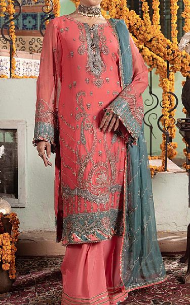Adans Libas Light Carmine Pink Chiffon Suit | Pakistani Embroidered Chiffon Dresses USA- Image 1