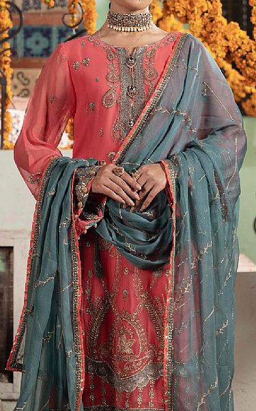 Adans Libas Light Carmine Pink Chiffon Suit | Pakistani Embroidered Chiffon Dresses USA- Image 3