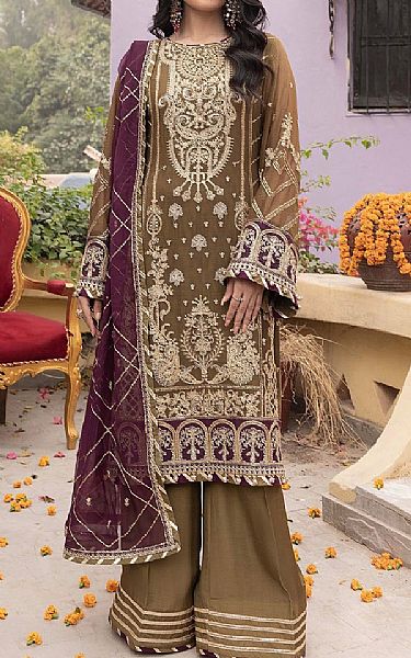 Adans Libas Pastel Brown Chiffon Suit | Pakistani Embroidered Chiffon Dresses USA- Image 1