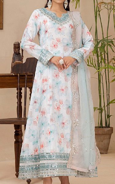 Adans Libas Off White Satin Lawn Suit | Pakistani Lawn Dress in USA- Image 1