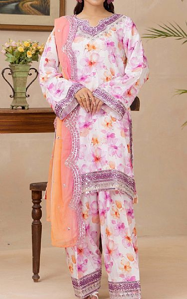 Adans Libas Off White Satin Lawn Suit | Pakistani Lawn Dress in USA- Image 1