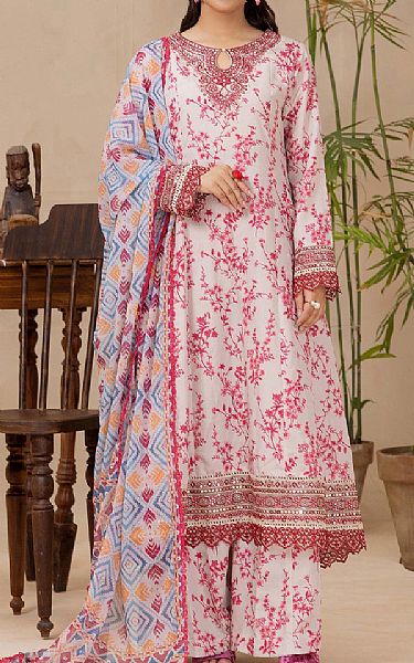 Adans Libas Off White/Brink Pink Satin Lawn Suit | Pakistani Lawn Dress in USA- Image 1