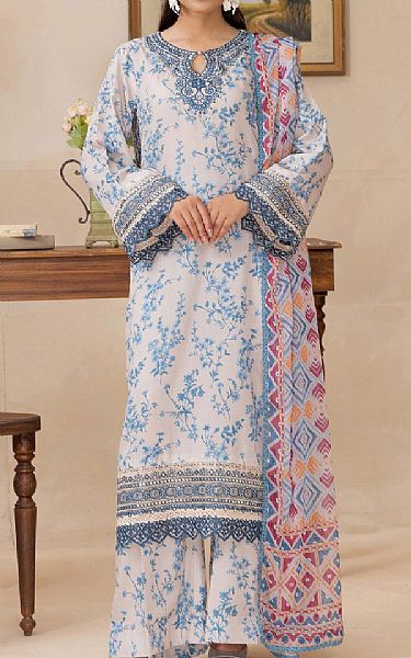 Adans Libas Off White/Blue Satin Lawn Suit | Pakistani Lawn Dress in USA- Image 1