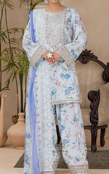 Adans Libas Light Blue Satin Lawn Suit | Pakistani Lawn Dress in USA- Image 1