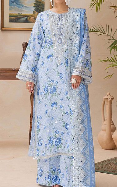 Adans Libas Light Blue Satin Lawn Suit | Pakistani Lawn Dress in USA- Image 1