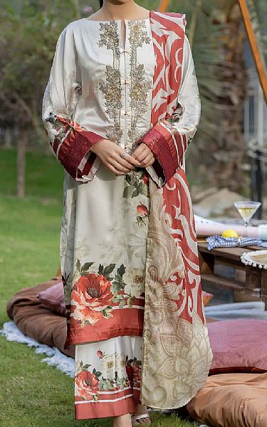 Adans Libas Ivory Silk Suit | Pakistani Embroidered Chiffon Dresses USA- Image 1