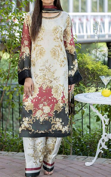 Adans Libas Ivory/Black Silk Suit | Pakistani Embroidered Chiffon Dresses USA- Image 1