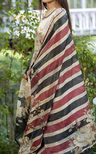 Adans Libas Ivory/Black Silk Suit | Pakistani Embroidered Chiffon Dresses USA- Image 2
