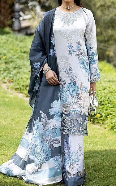 Adans Libas Sky Blue Silk Suit | Pakistani Embroidered Chiffon Dresses USA- Image 1