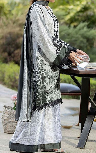 Adans Libas Grey/Black Silk Suit | Pakistani Embroidered Chiffon Dresses USA- Image 2