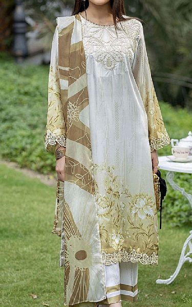 Adans Libas Off-white Silk Suit | Pakistani Embroidered Chiffon Dresses USA- Image 1