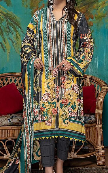 Adans Libas Yellow/Black Linen Suit | Pakistani Dresses in USA- Image 1
