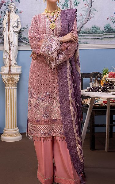 Adans Libas Salmon Pink Chiffon Suit | Pakistani Dresses in USA- Image 1