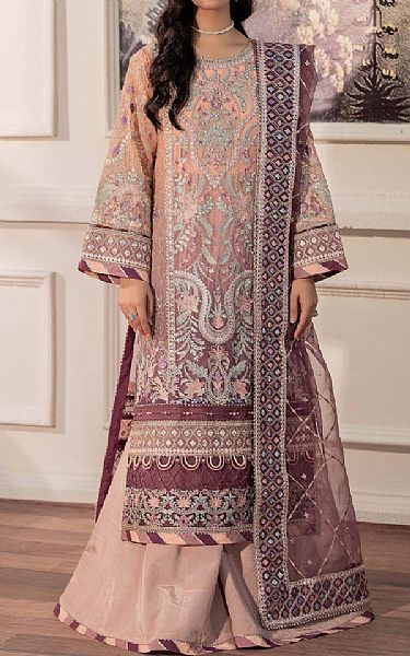 Adans Libas Peachy Pink/Mauve Chiffon Suit | Pakistani Embroidered Chiffon Dresses USA- Image 1