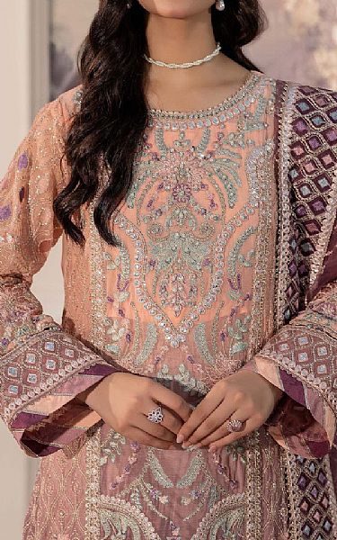 Adans Libas Peachy Pink/Mauve Chiffon Suit | Pakistani Embroidered Chiffon Dresses USA- Image 3