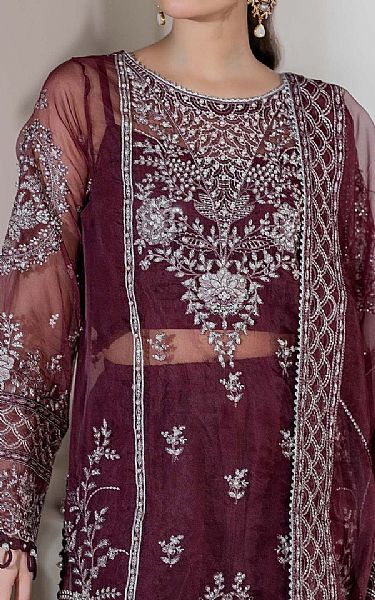 Adans Libas Wine Berry Chiffon Suit | Pakistani Embroidered Chiffon Dresses USA- Image 3