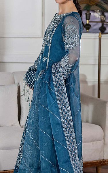 Adans Libas Denim Blue Chiffon Suit | Pakistani Embroidered Chiffon Dresses USA- Image 2