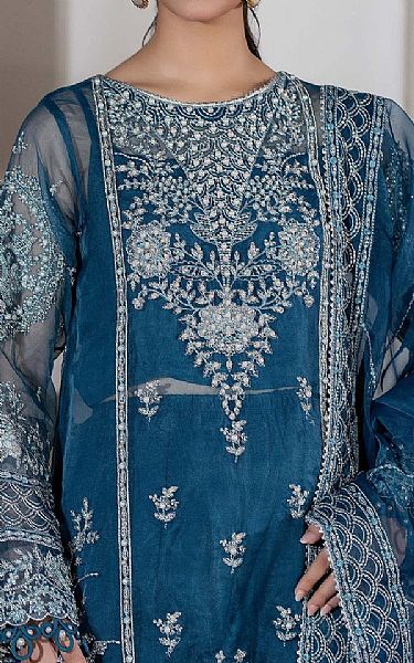 Adans Libas Denim Blue Chiffon Suit | Pakistani Embroidered Chiffon Dresses USA- Image 3