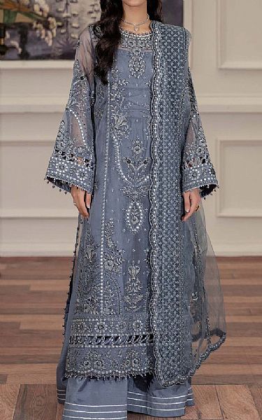 Adans Libas Storm Grey Chiffon Suit | Pakistani Embroidered Chiffon Dresses USA- Image 1