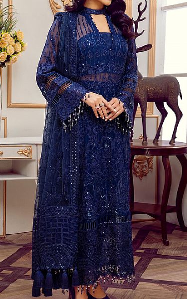 Dark Blue Chiffon Suit | Adans Libas Pakistani Chiffon Dresses