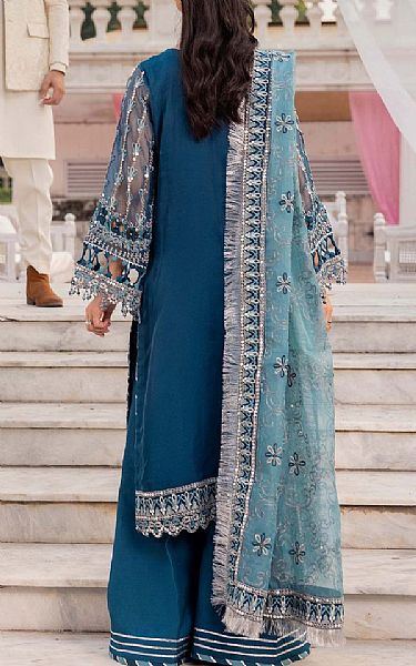 Adans Libas Denim Blue Organza Suit | Pakistani Embroidered Chiffon Dresses USA- Image 2