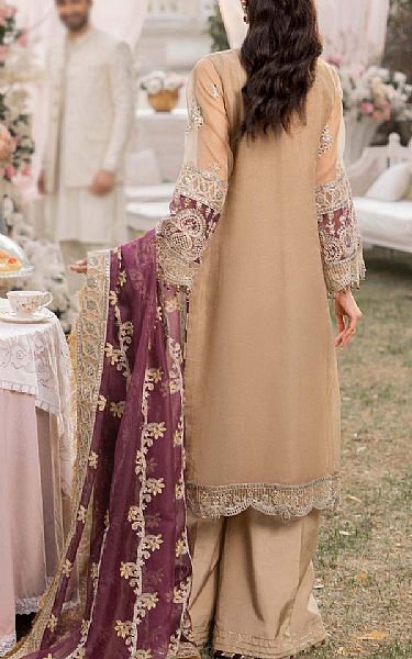 Adans Libas Tan Organza Suit | Pakistani Embroidered Chiffon Dresses USA- Image 2