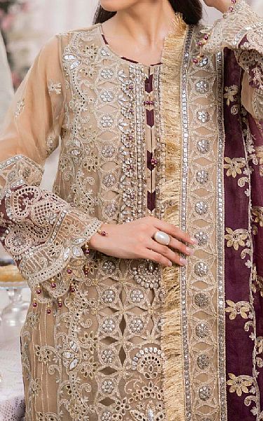 Adans Libas Tan Organza Suit | Pakistani Embroidered Chiffon Dresses USA- Image 3
