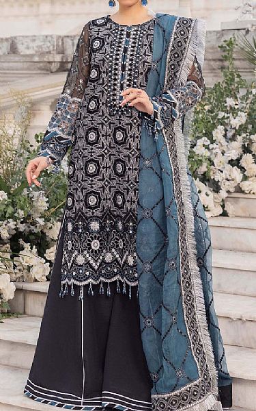 Adans Libas Black Organza Suit | Pakistani Embroidered Chiffon Dresses USA- Image 1