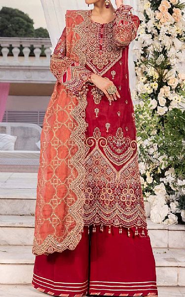Adans Libas Cardinal Organza Suit | Pakistani Embroidered Chiffon Dresses USA- Image 1