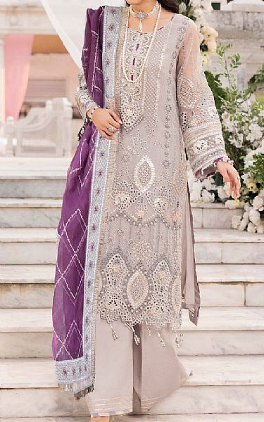 Adans Libas Grey Organza Suit | Pakistani Embroidered Chiffon Dresses USA- Image 1