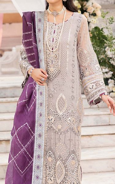 Adans Libas Grey Organza Suit | Pakistani Embroidered Chiffon Dresses USA- Image 2