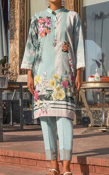 Afifa Iftikhar Sky Blue Lawn Kurti | Pakistani Lawn Suits- Image 1