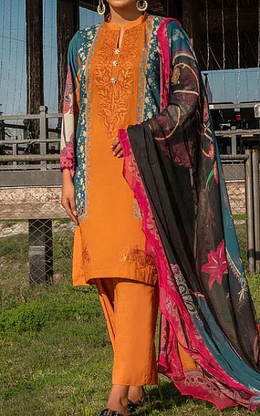 Afifa Iftikhar Safety Orange Lawn Suit | Pakistani Lawn Suits- Image 1