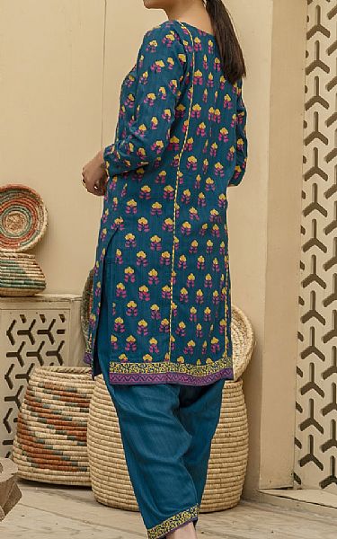 Afifa Iftikhar Teal Blue Linen Suit (2 pcs) | Pakistani Pret Wear Clothing by Afifa Iftikhar- Image 2