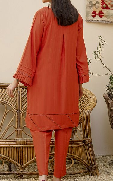 Afifa Iftikhar Cinnabar Red Linen Kurti | Pakistani Pret Wear Clothing by Afifa Iftikhar- Image 2